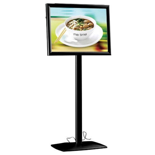 M&T Displays Flexible Sign Holder LED Box Fixed Height, Illuminated Pedestal Poster Stand Menu Post 18x24 Inch Black Aluminum Easy Front Loading Snap Frame Anti Glare PET Cover Steel Black Metal Base