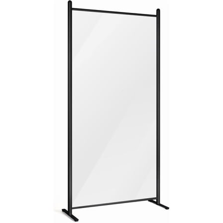 M&T Displays Floor Standing Clear Wall Separator, Black Aluminum Office Partition Room Divider 37.01x74.41