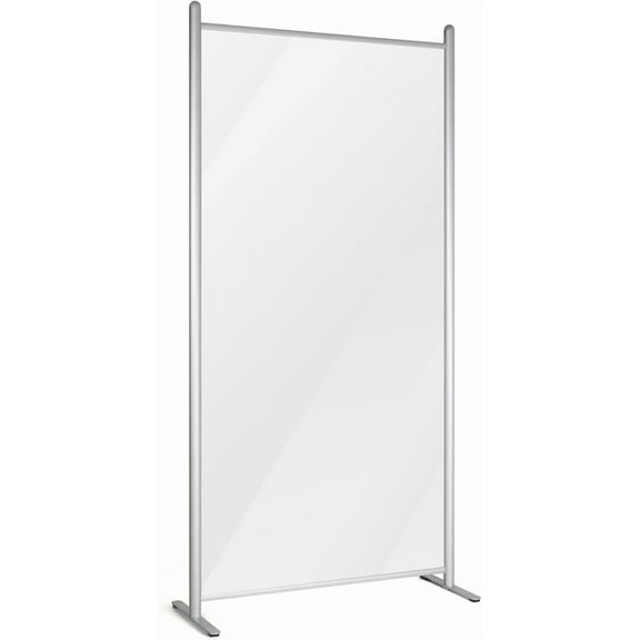 M&T Displays Floor Standing Clear Wall Separator, Silver Aluminum Office Partition Room Divider 37.01x74.41