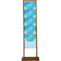 M&T Displays Floor Standing Double Sided Dark Wood Magazine Brochure Rack - 10 Clear PET G Pocket