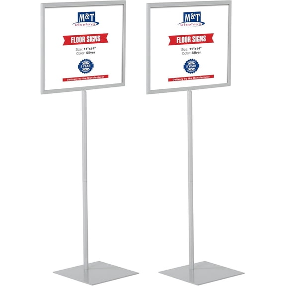 M&T Displays Floor Standing Gray 11x14 Double Sided Sign Holder Menu Poster Display - 2 Pack