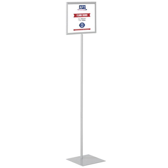 M&T Displays Floor Standing Sign Holder 8.5x11 Inches Gray Landscape Double Sided Menu Poster Display Flat Base For Restaurant Cafe Hotel School Hospital