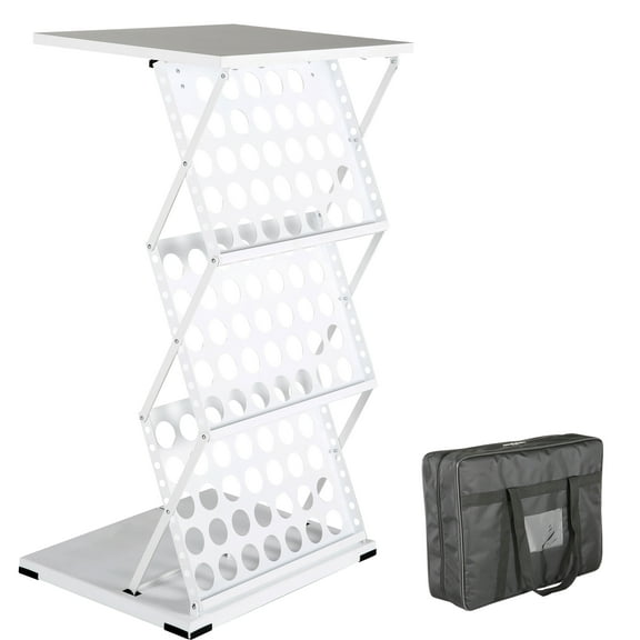 M&T Displays White Foldable Counter with Brochure Holder & Bag, 2x(8.5x11) Display for Events