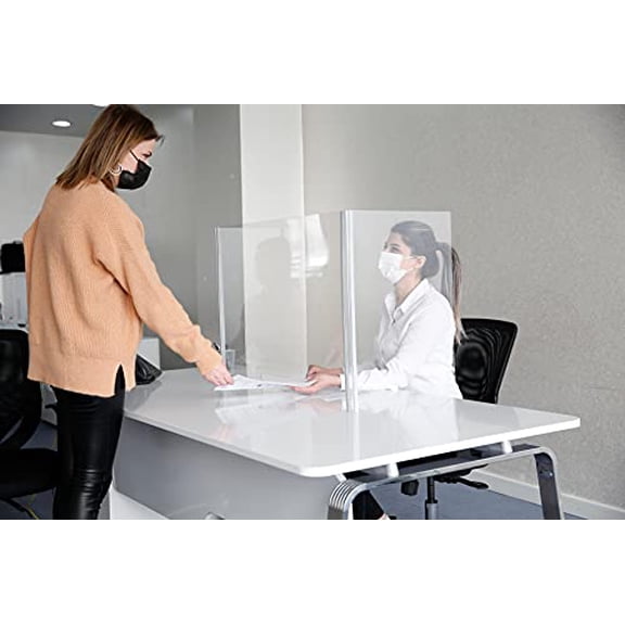 M&T Displays Foldable Sneeze Guard with Slot Cough Barrier Protective Shield Portable Student Desk Divider Screen Clear Table Panel for School 18x16x9 Inch