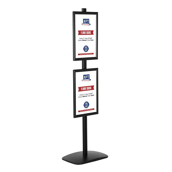 M&T Displays Free Standing Advertising Display Stand with 2 x (11x17) Front Loading Snap Frame in Portrait and Landscape Position, Single Sided (Black)