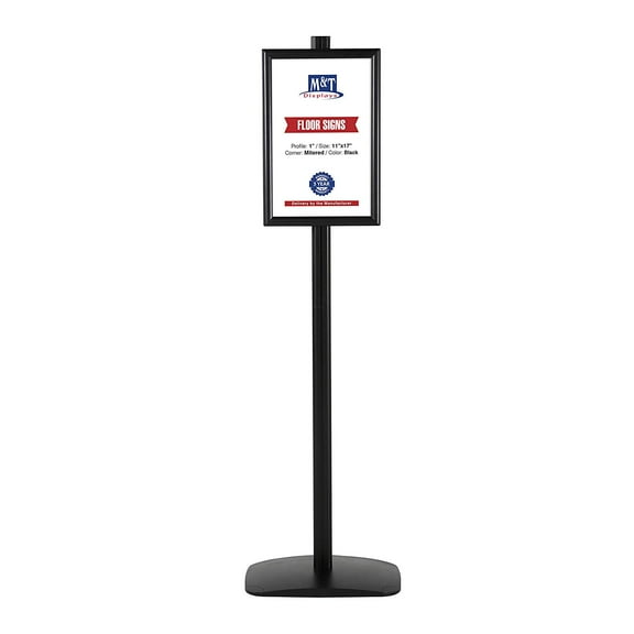 M&T Displays Free Standing Advertising Display Stand with 1 x (11x17) Front Loading snap Frame in Portrait/Landscape Position, Single Sided (Black)