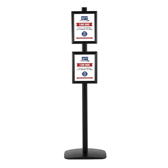 M&T Displays Free Standing Advertising Display Stand with 2 x (8.5x11) Front Loading Snap Frame in Portrait/Landscape Position, Double Sided (Black)