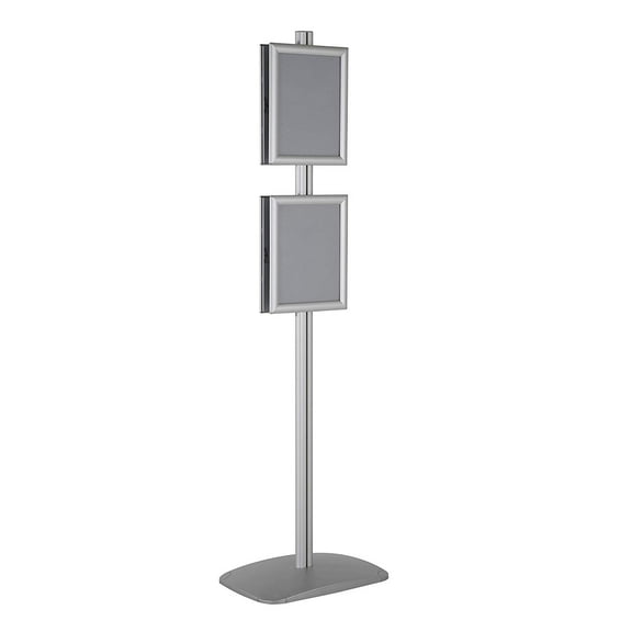 M&T Displays Free Standing Advertising Display Stand with 4 x (8.5x11) Front Loading snap Frame in Portrait/Landscape Position, Double Sided (Silver)