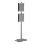 M&T Displays Free Standing Advertising Display Stand with 4 x 8.5x11 Front Loading snap Frame in Portrait/Landscape Position, Double Sided Silver