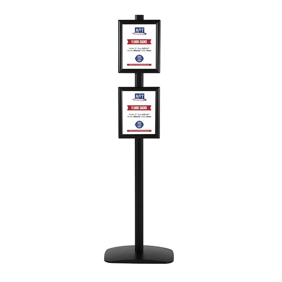 M&T Displays Free Standing Display Advertising Stand with 2 x (8.5x11) snap Front Loading Frames in Portrait and Landscape Positions, Single Sided (Black)
