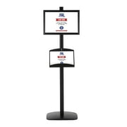 M&T Displays Free Standing Display with 1 x 11X17 snap Frame in Portrait/Landscape and 2 x 5.5x8.5 Steel Shelves, Single Sided Black