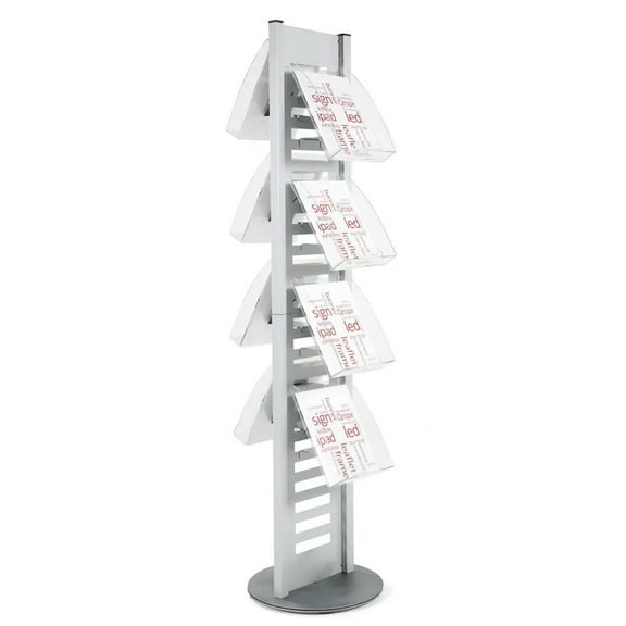 M&T Displays Heavy Duty Literature Rack with 8 pcs. Acrylic Shelf and Rotating Base Magazine Holder Brochure Display Stand Catalog Leaflet for Fair Conference (Gray 8.5x11 A4)