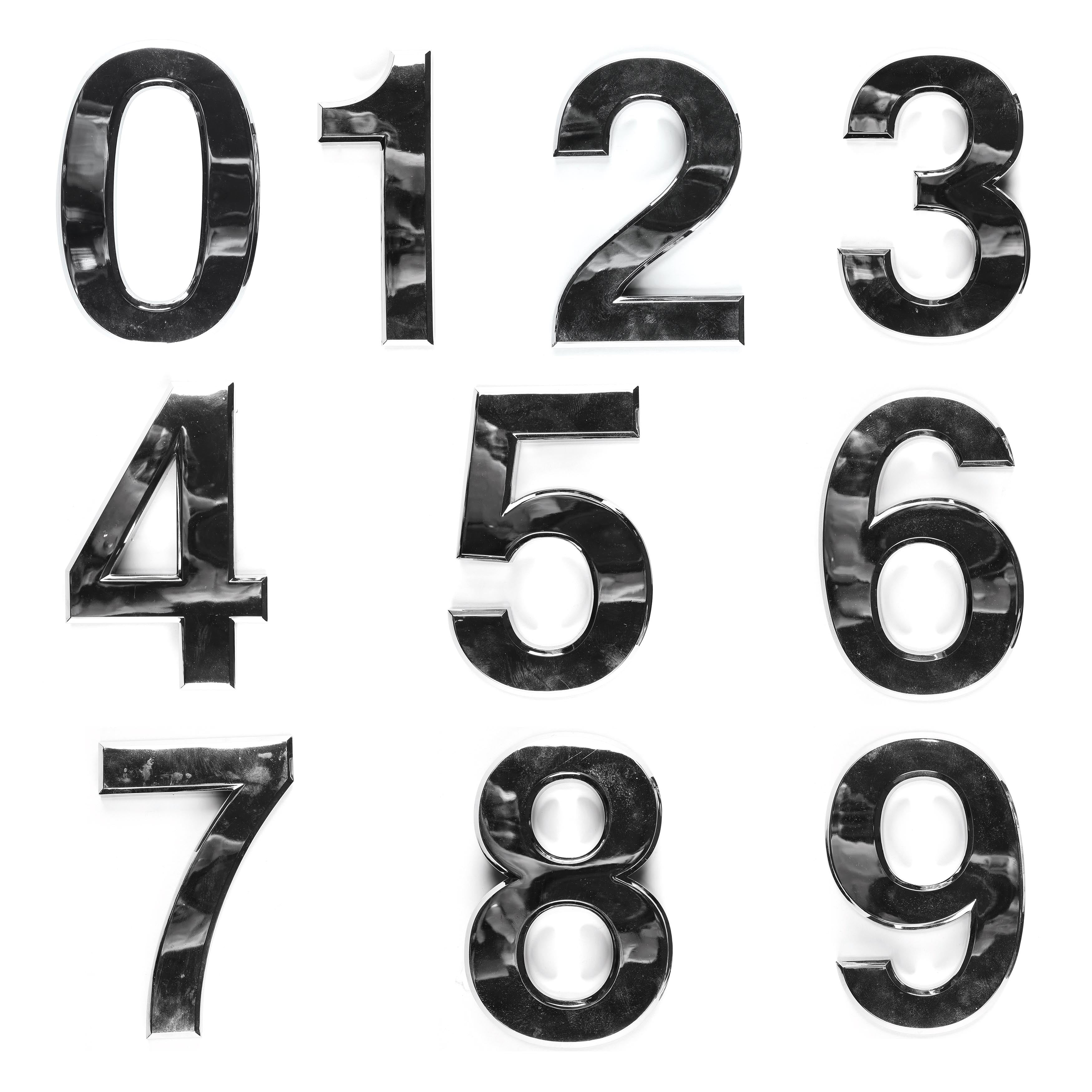 M&T Displays House Door Numbers 2.75 Inch Chrome Coated Self-Adhesive 3D Street Address Digits for Apartment Office Hotel Room Mailbox Signs