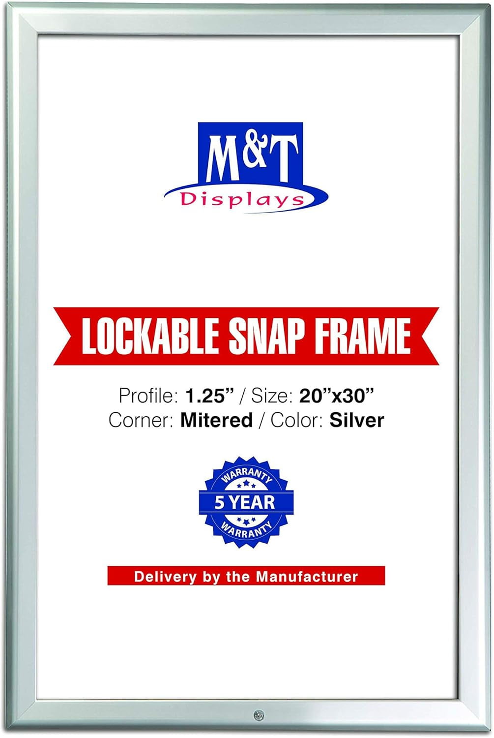 M&T Displays Lockable Snap Poster Frame 20x30 Inch Silver 1.25 ...