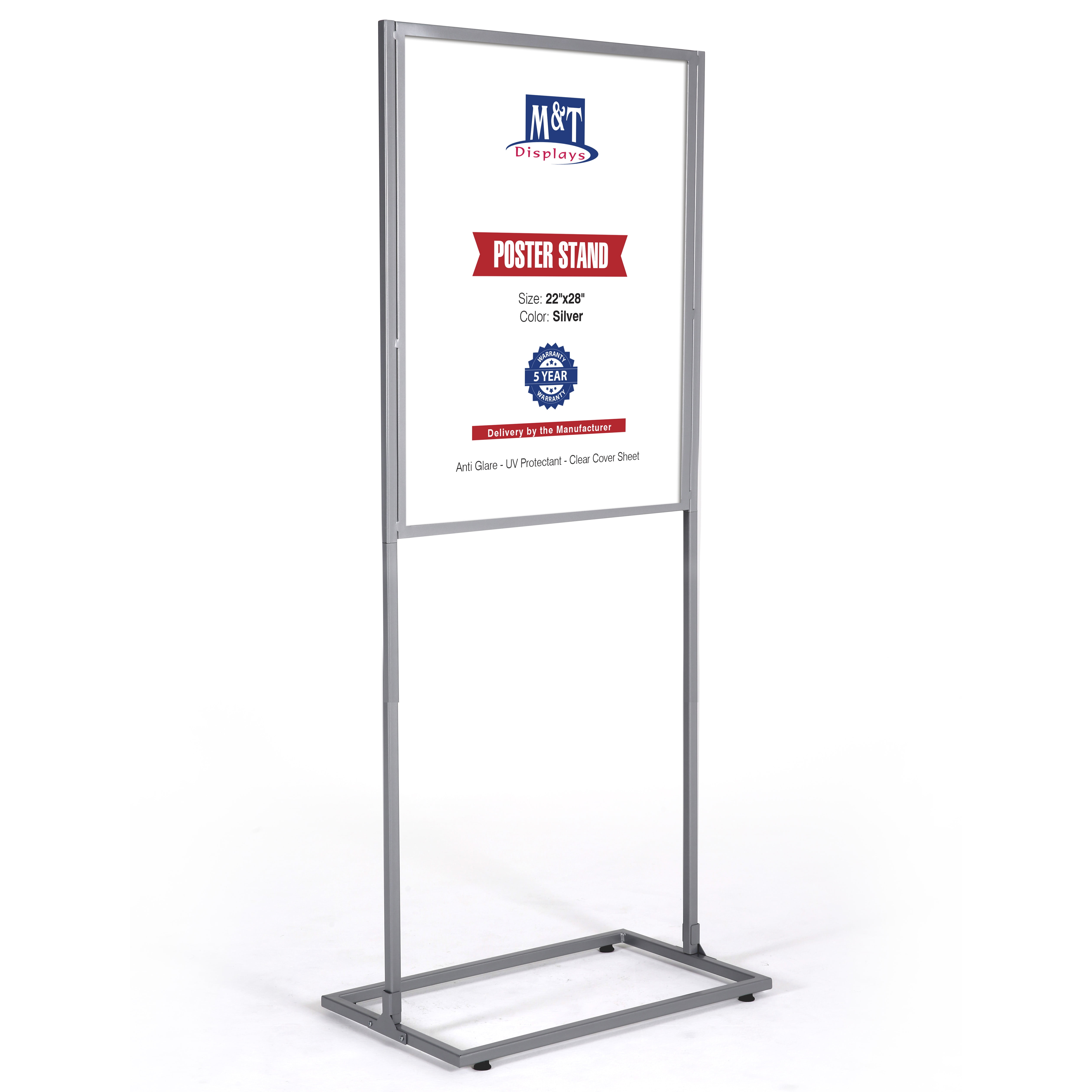 MT Displays Metal Eco Info Board, Silver 22x28 Inches Slide-In Poster Sign  Holder Tier Double Sided Floor Standing Pedestal Advertising Display with  Backing and Anti-Glare Lens