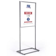 M&T Displays Metal Eco Info Board, Silver 22x28 Inches Slide-In Poster Sign Holder 1 Tier Double Sided Floor Standing Pedestal Advertising Display with Backing and Anti-Glare Lens