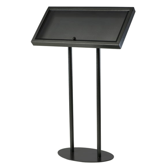 M&T Displays Metal Enclosed Bulletin Menu Board Black with Gray Pattern 3x(8.5x11) Inches Menu Holder Floor Standing Pedestal Advertising Display with Cover