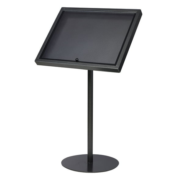 M&T Displays Metal Enclosed Bulletin Menu Board Black with Gray Pattern 4x(8.5x11) Inches Menu Holder Floor Standing Pedestal Advertising Display with Cover