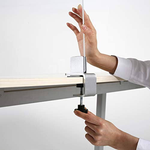 M&T Displays Mid Section Clamp Kit, C-Clamp with Wide Jaw Openings for Desk Table Panel Separator, Desktop Mount Holder Stand Silver Aluminum (4 pack)