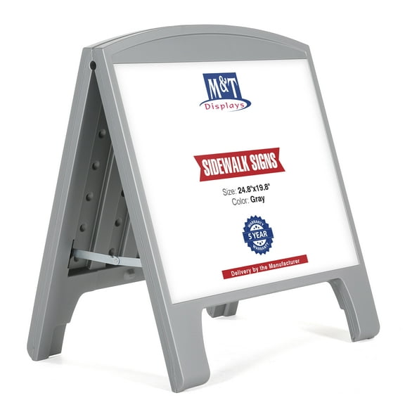 M&T Displays Mini Street SignPro A-Frame 24.8x19.76 Gray Sidewalk Sign Board for Cafe & Restaurant
