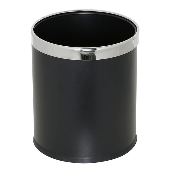 M&T Displays Open Top Waste Basket Black 1.6 Gallon (6 Liter) Stainless Steel Metal Trash Bag Ring
