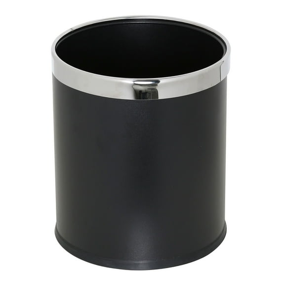 M&T Displays Open Top Waste Basket Black 1.6 Gallon (6 Liter) Stainless Steel Metal Trash Bag Ring