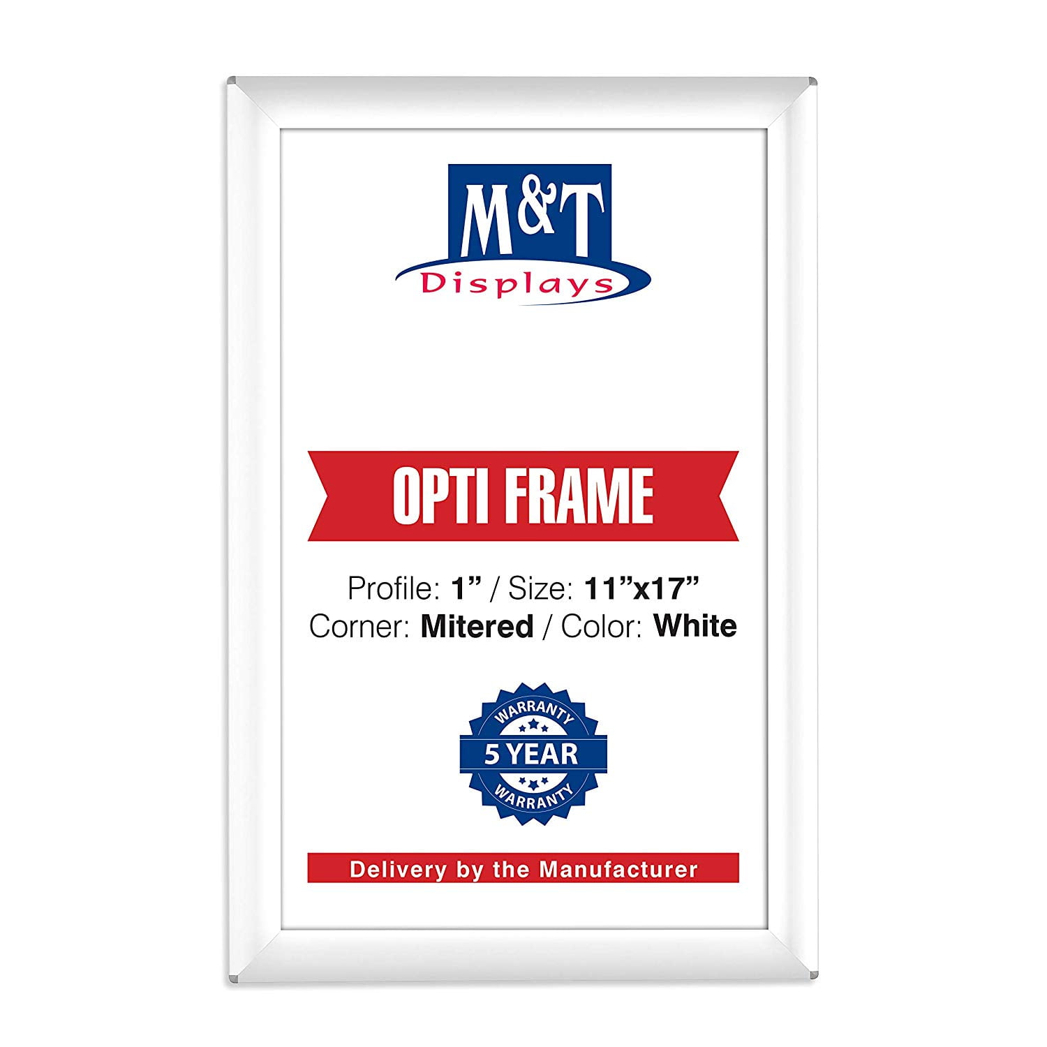 M&T Displays Opti Frame Poster Size Front Loading Snap 11x17 White ...