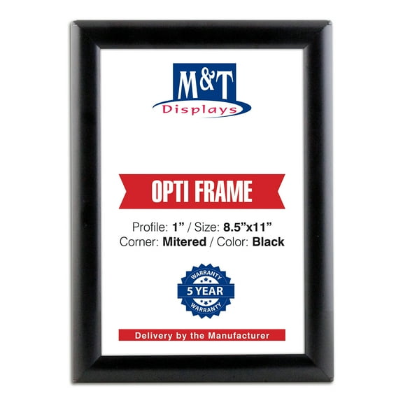 M&T Displays Opti Snap Photo Picture Poster Frame 8.5x11 inch Black 1" Aluminum Profile Front Loading Wall Mounting