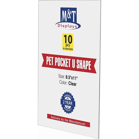 M&T Displays PET U Shape Pocket 8.5x11 Clear Poster Advertising Brochure Sign Holder (10 pack)