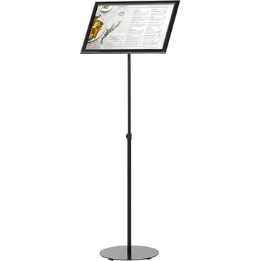 M&T Displays Pedestal Sign Holder Floor Stand w/Telescoping Post & Easy Open Poster Frame 8.5x11 and 11x17 (Black, 11x17)