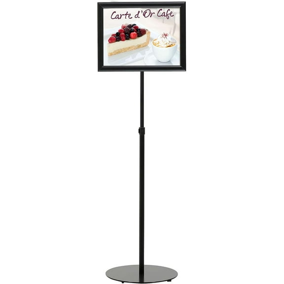 M&T Displays Pedestal Sign Holder Floor Stand w/Telescoping Post & Easy Open Poster Frame, Double Sided (Black, 11x17)