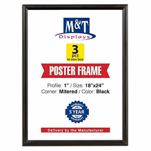 M&T Displays Picture Frame 18x24 Inch, Front Loading Diploma Frame, 1" Aluminum Profile Size - 3 Pack (Black)