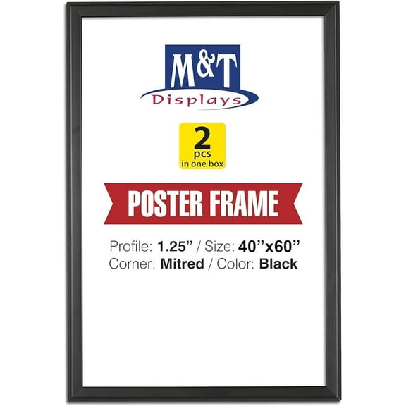 M&T Displays Picture Frame 40x60 Inch, Front Loading Diploma Frame, Black Color 1.25" Aluminum Profile Size, 2 Packs