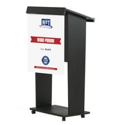 M&T Displays Plywood Stand up, Floor-Standing Podium, Lectern with Poster Fast, Shelf, Microphone Slot and 4 Locking Caster Wheels, 45 inch Height Black
