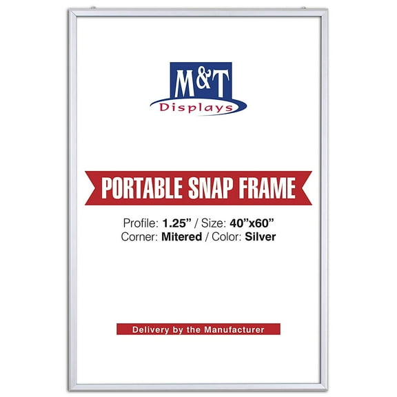 M&T Displays 40x60" Silver, Portable Aluminum Snap Poster Photo Picture Frame, Front Loading