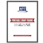 M&T Displays Portable Snap Frame, Poster Size, 1.25" with White Backing and Anti-Glare Pet Cover 36x48, Black