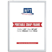 M&T Displays Portable Snap Frame, Poster Size, 1.25" with White Backing and Anti-Glare Pet Cover 36x48, Silver