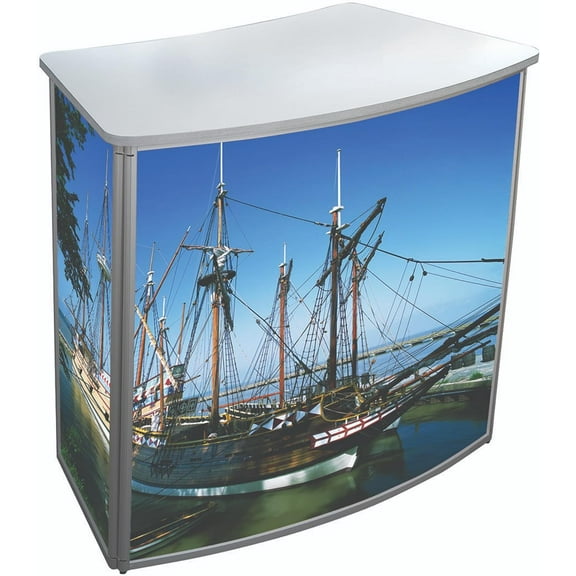 M&T Displays Portable Trade Show Podium Table Display Panset Counter Speech Stand Without Printing Pop Up for Exhibition Reception Event Desk 41.73x36.61 Inch Aluminum