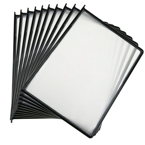 M&T Displays Reference Organizer Pocket Double-Sided Black 8.5x11 Inch Letter Front Loading Corner Tuck Easy Load Pivoting Catalog Menu Holder (10 pack)