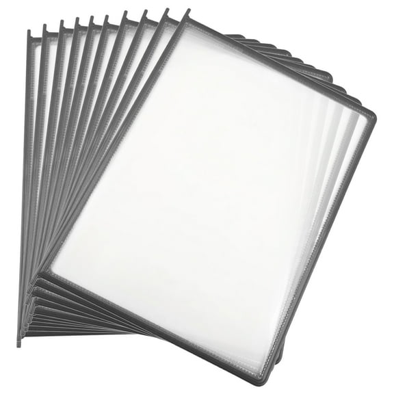 M&T Displays Reference Organizer Pocket Double-Sided Gray 8.5x11 Inch Letter Front Loading Corner Tuck Easy Load Pivoting Catalog Menu Holder (10 pack)