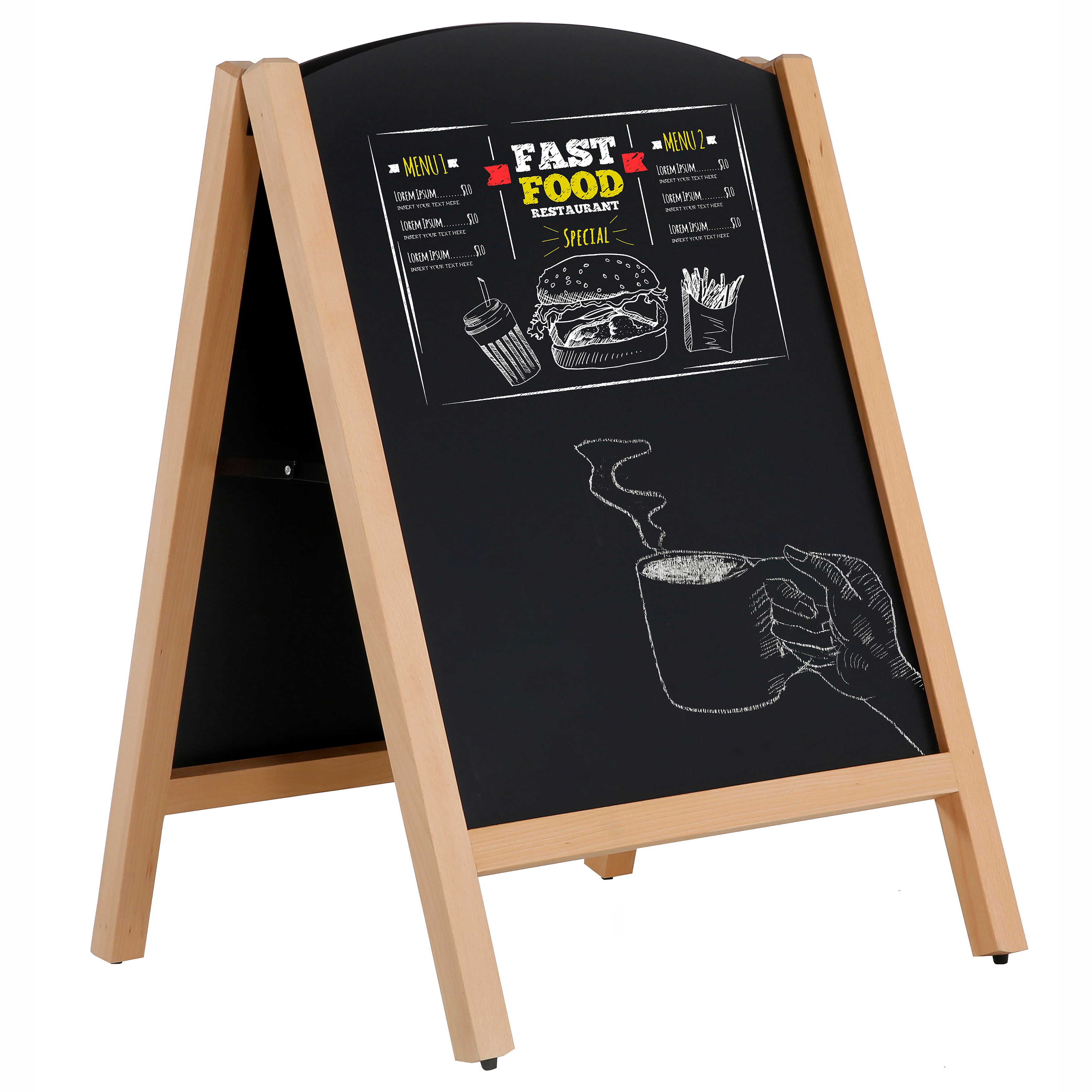 Natural Wood Double-Sided Foldable Chalkboard Sign