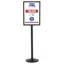 M&T Displays Sign Holder Stand, Black 18x24 Inch Poster Frame Double Sided Slide-In Aluminum Easy Loading Floor Standing Pedestal Advertisement Post Commercial Menu Holder Round Heavyweight Base
