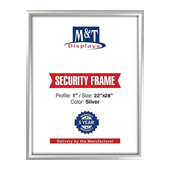 M&T Displays Silver 22x28 Poster Frame 1 inch Aluminum Profile Front Loading Wall Mounting Snap Frame Display for Picture, Document or Certificate with Mitred Corner
