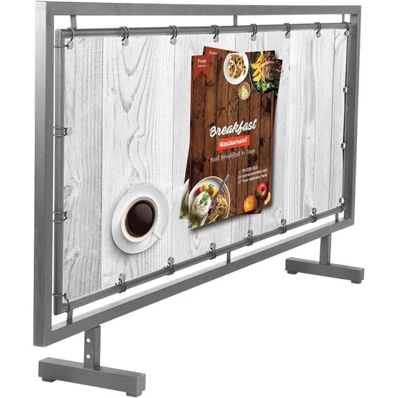 M&T Displays Silver Steel Control Barrier 65x24–Floor Standing Advertising Fence with Vinyl Banner Holder Movable Street Barrier for Restaurant, Cafe, Bar, Trade Shows, Events, Social Distancing