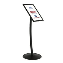 M&T Displays Simplistic Curved Menu Board 11x17 inch Black Pedestal Sign Holder Floor Standing Aluminum Front Loading Easy Open Poster Advertisement Sign Holder for Restaurant Cafe Hotel