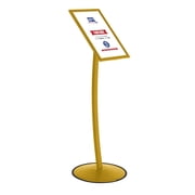M&T Displays Simplistic Curved Menu Board 11x17 inch Gold Pedestal Sign Holder Floor Standing Aluminum Front Loading Easy Open Poster Advertisement Sign Holder for Restaurant Cafe Hotel