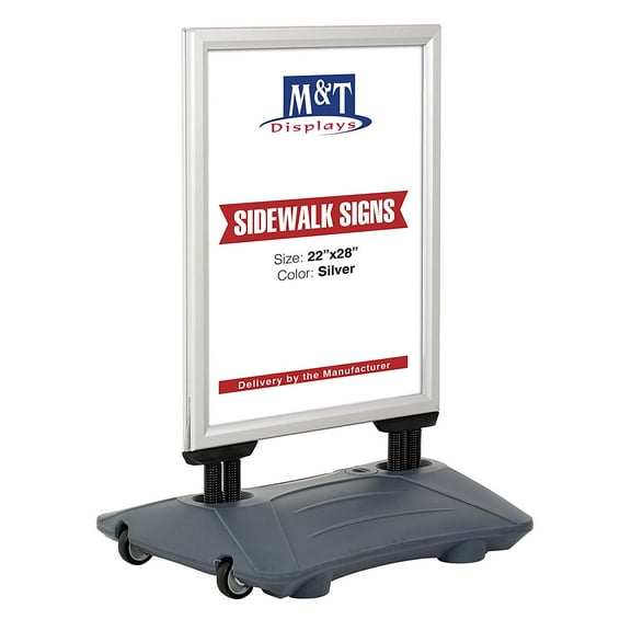 M&T Displays Slide-in WindPro, 22" x 28" Poster Size, Silver Frame, Grey Water Base