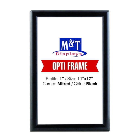 M&T Displays Snap Frame 11x17, 1" Profile, Aluminum, Wall Mounted - Black / 1pc, Front Loading