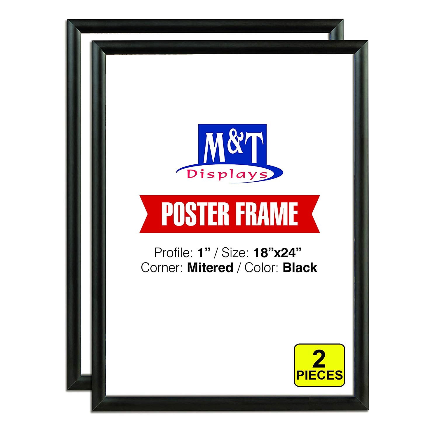 M&T Displays Snap Frame 18x24 Inch, Poster Size 1 Inch, Black Color Profile, Front Loading, Mitered Corner (2 Frames)