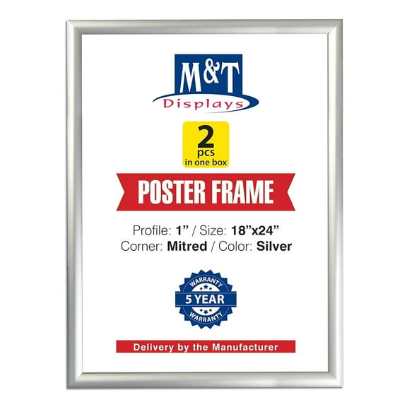 M&T Displays 18x24 Silver Picture Frame Front Loading Diploma Certificate Sign Aluminum - 2 Pack